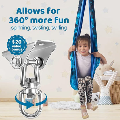 HiCamer Double Layer Sensory Swing for Kids & Adults Holds up to 300lbs Indoor and Outdoor Therapy Cuddle Swing with 360° Swivel Hanger Kit Adjustable with Aspergers Autism ADHD (Ice Teal)