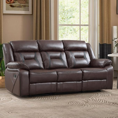 EBELLO Faux Leather Manual Reclining Sofa, 3 Seat Recliner Sofa Chair, Couch Furniture for Living Room, Furniture, Meeting Room, Dark Brown (3 Seat Sofa)
