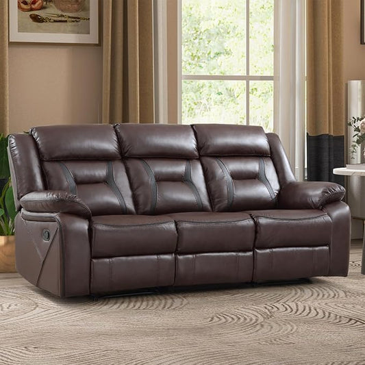 EBELLO Faux Leather Manual Reclining Sofa, 3 Seat Recliner Sofa Chair, Couch Furniture for Living Room, Furniture, Meeting Room, Dark Brown (3 Seat Sofa)