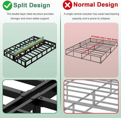 Lutown-Teen 9 Inch Split Full Size Box Spring Bed Base, 3500lbs Heavy Duty Metal High Profile Box Spring Full Size Bed Mattress Foundation with Fabric Cover, Noise-Free, Non Slip, Easy Assembly