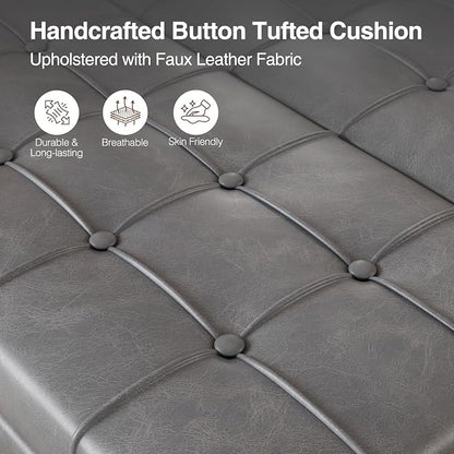 FiveWillowise Square Leather Ottoman with Storage, Faux Leather Coffee Table with Lift Top,Large Upholstered Footrest Stool Toy Box Storage Bench for Bedroom Living Room, Grey