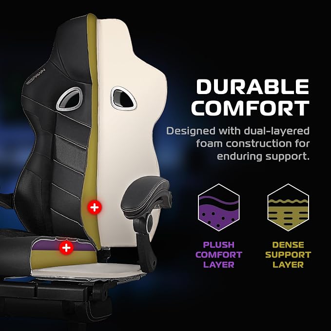 Respawn 110 Pro Ergonomic Gaming Chair with Footrest for Adults - Comfortable Office Gaming Recliner with Lumbar Support and Headrest, Racing Style Video Game Chairs for Computer Gamer - Green