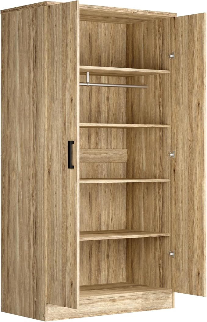 Woodpeckers Furniture And Mattress 2 Doors Wardrobe with Shelves (Natural Oak)