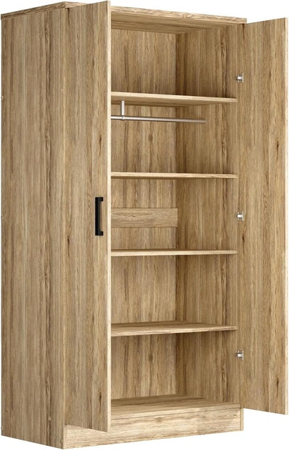 Woodpeckers Furniture And Mattress 2 Doors Wardrobe with Shelves (Natural Oak)