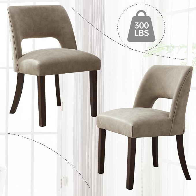 VKNOW Modern Dining Chairs Set of 4 with Rubberwood Legs, Taupe | Faux Leather, Curved Back, For family, Kitchen Dining RoomRestaurant Reception Room, No wobble, 80% pre-installed