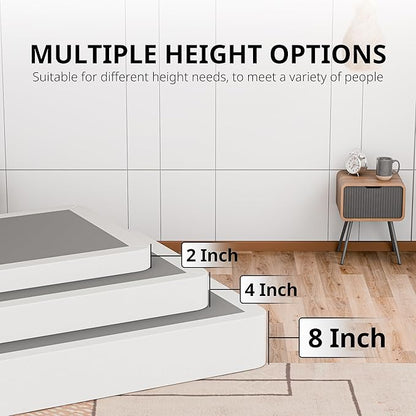 Nutan, Box Spring Bed Base Full Size, 4-Inch Wood Mattress Foundation – Amish Made in USA – Quiet Noise Free, 2-Pieces Under Mattress-Support BoxSpring, Fully Assembled, White