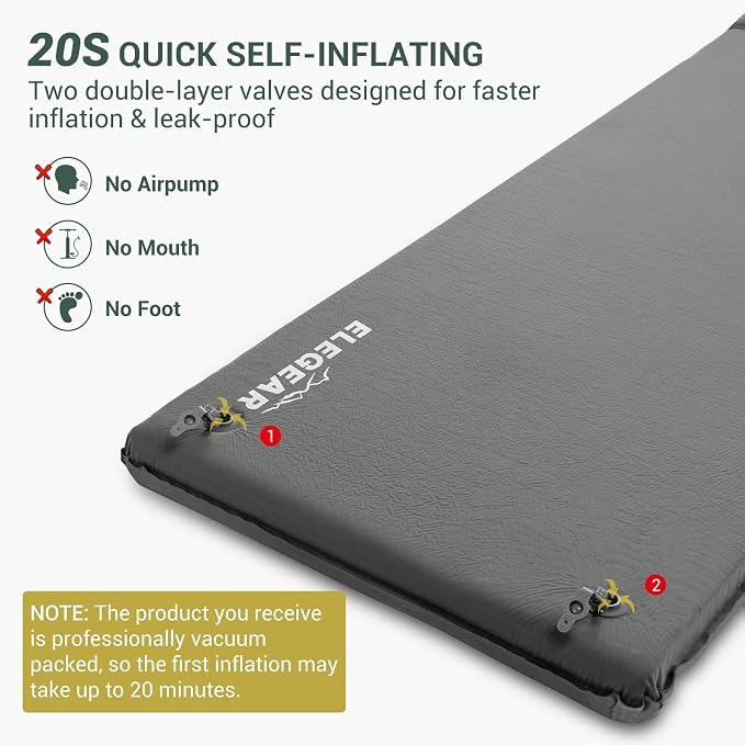 Elegear CumbreX™ Self Inflating Sleeping Pad with Pillow 3.15" Memory Foam | Fast Inflating in 20s, Insulated 4-Season R-value 9.5, Ultra-Thick, For Camp/Travel/Car/Tent