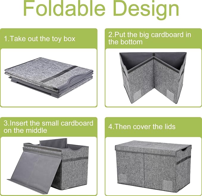 YOLOXO Toy Box Chest, Collapsible Sturdy Storage Bins with Lids, Extra Large Kids Toy Storage Organizer Boxes Bins Baskets for Kids, Boys, Girls, Nursery Room, Playroom, Closet (Linen Gray)