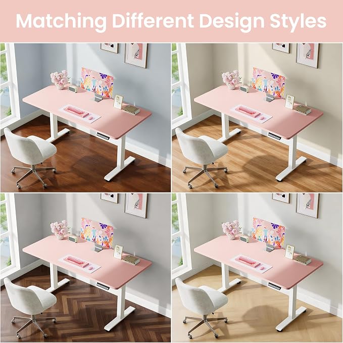 Veken 55 Inch Large Electric Standing Desk, 4 Memory Heights Adjustable,Sit to Stand Up, Work Home Office Computer Table for Study, Walking Pad, Writing, and Games, Wooden Desktop Desks, Pink