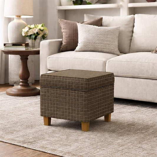 HomePop 18" Classic Square Storage Ottoman - Brown Windowpane