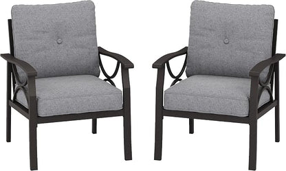 RoyalCraft 2 Pieces Outdoor Single Sofa,All-Weather Patio Metal Armchair,Khaki Metal Furniture with Gray Cushions