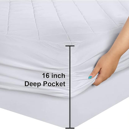 Quilted Fitted Mattress Pad, California King Mattress Protector Topper with Deep Pocket Stretches up to 16 Inches, Machine Washable Mattress Cover by Utopia Bedding (White)