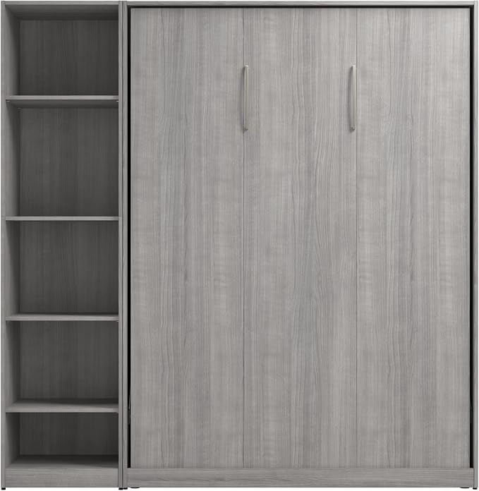 Bestar Claremont Full Murphy Bed with Closet Organizer (79W) in Platinum Gray, Sleeping Arrangement for Multipurpose Room