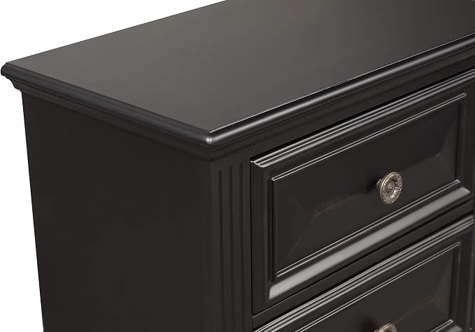 Roundhill Furniture Renova Vintage Black Wood Bedroom Set, King Panel Bed, Dresser, Mirror, Nightstand, Chest