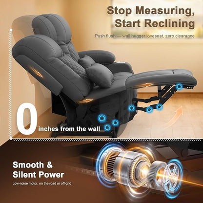Power RV Loveseat Recliner Sofa, Reclining Loveseat Home Theater Seating with USB Ports, Cup Holders, Wall Hugger Recliners for Movie Room, Recline Movie Seats Gaming Sofa, Gray