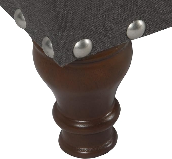 HomePop Large Storage Bench with Nailhead Trim - Charcoal