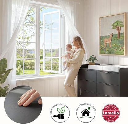 MAMAZING Keeva Pro 6-Drawer Baby Dresser with Changing Table, Easy Assembly | Black Wooden Nursery Dresser, Anti-Tip Design & Adjustable Feet, Dresser for Bedroom, Kids & Toddler Storage, 44" Wide
