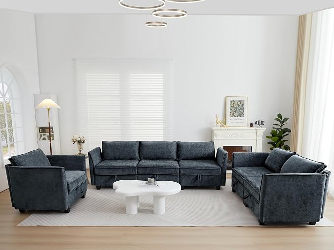 ORRD Corner Modular Sectional Sofa Set, Convertible L Shaped Couch with Storage, 4 Seater Sofa Modular for Living Room, Office (Blue Grey)