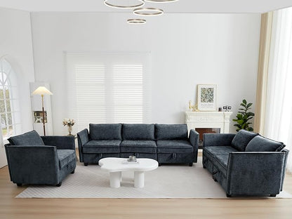 ORRD Oversize Modular Sectional Sofa Set, Convertible U Shaped Couch with Storage, 6 Seater Sofa Modular with Ottomans and Reversible Chaise for Living Room, Office (Blue Grey)