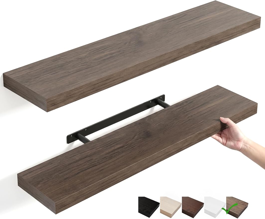 Floating Shelves for Wall, Bathroom Shelves Over Toilet, Wall Shelves & Book Shelf for Room, Hanging Shelf, Modern Wooden Mounted Floating Shelves, 36x7x1.5 in (Smoke Gray, Set of 2)