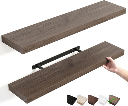 Floating Shelves for Wall, Bathroom Shelves Over Toilet, Wall Shelves & Book Shelf for Room, Hanging Shelf, Modern Wooden Mounted Floating Shelves, 36x7x1.5 in (Smoke Gray, Set of 2)