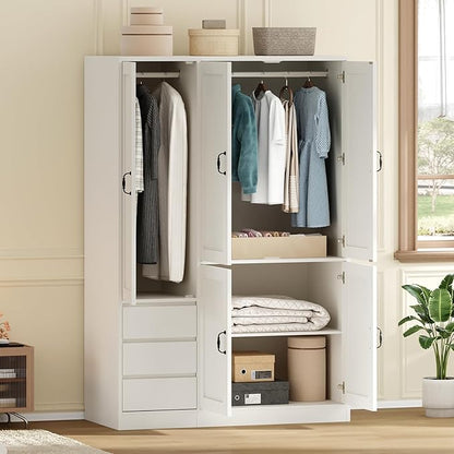 RALGEND Armoire Wardrobe Closet Set of 2, with 3 Drawers and 5 Doors, Wardrobe Cabinet for Bedroom, 70.9" Bedroom Armoire with Hanging Rod, Large Capacity Storage Wardrobe Armoire, White