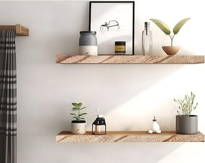 YYWUOJJ Wood Floating Shelves for Wall Decor, Rustic Wall Shelves for Bedroom Bathroom Kitchen Living Room, Set of 6 Light Walnut