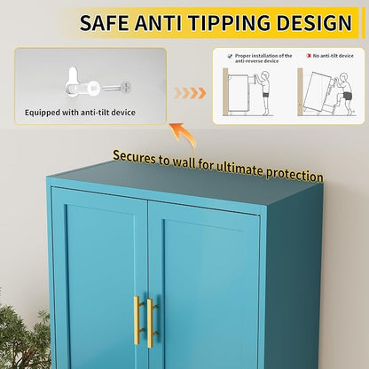 Metal Pantry Cabinet, 71"H x 28"W x 14"D Pantry Cabinets with 2 Doors and 4 Adjustable Shelves, Kitchen Pantry Storage Cabinets, Metal Storage Cabinet for Kitchen, Dining Room, Living Room-Blue