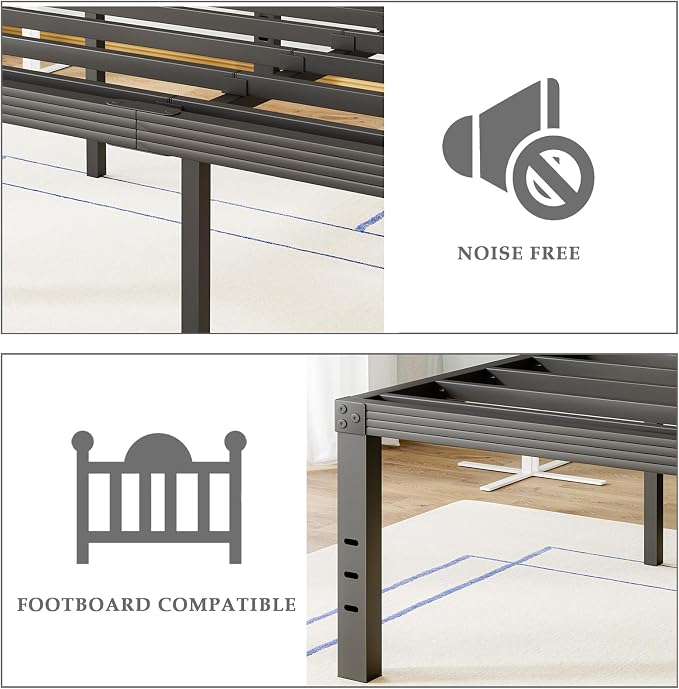 FSCHOS King-Size Bed-Frame / 18 Inch Metal Platform Bed Frame King/Reinforced Steel Slats Support/Heavy Duty Mattress Foundation/No Box Spring Needed/Easy Assembly/Noise Free/Black