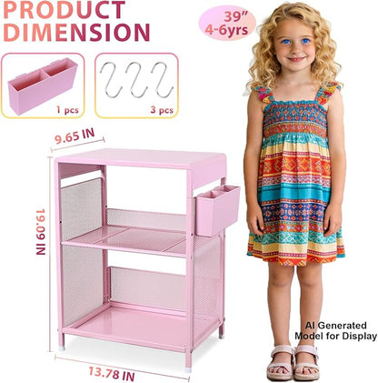 Pink Small Nightstand, Kids Nightstand for Bedroom, End Table with Hooks and Holder, Toddler Bedside Table for Girls, Desk Organizer for Office, Dorm (Pink)