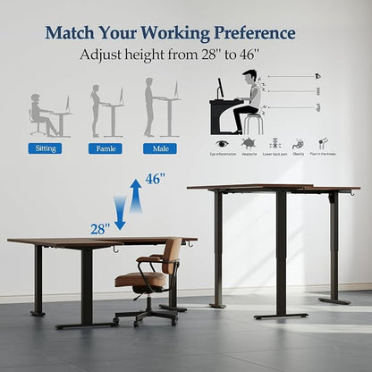 Klicelor L Shaped Standing Desk 75 x 61 Inch, Electric Height Adjustable Corner Desk for Home Office Workstation, Ergonomic Sit Stand Computer Table with Memory Controller, Dark Walnut