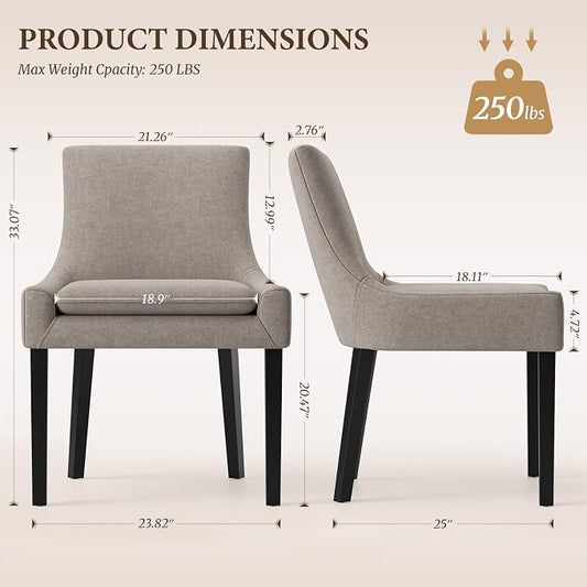 COLAMY Upholstered Dining Chairs Set of 6 with Mid Back and Wood Legs, Modern Accent Side Chairs for Living Room/Dining Room-Camel