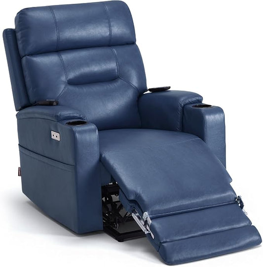MCombo Lift Chair for Tall Man 6‘6’’, Dual Motor Power Lift Recliner Chair for Elderly, Lay Flat for Sleeping, Heat and Massage, USB & Type C, Faux Leather 7755 (Blue)