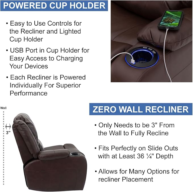 RecPro Charles 67" RV Wall Hugger Reclining Sofa | Mahogany