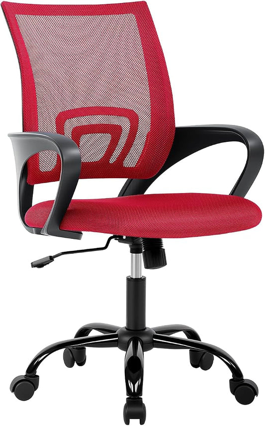 BestOffice Office Chair Ergonomic Cheap Desk Chair Mesh Computer Chair Lumbar Support Modern Executive Adjustable Stool Rolling Swivel Chair for Back Pain (Red)