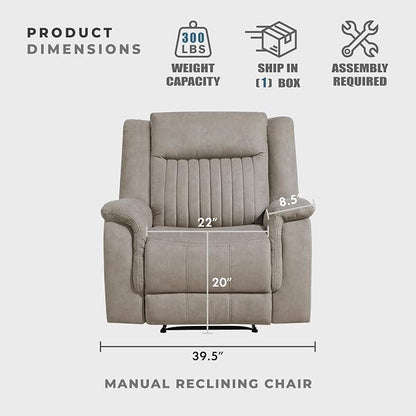 Lexicon Manual Recliner Chair, Polished Microfiber Reclining Sofa Chair, Home Theater Seating, Wall Hugger Manual Recliner for Living Room/Office/Apartment, Dove
