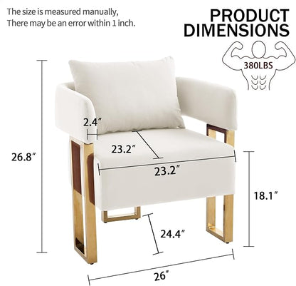 YISHENG Modern Barrel Accent Chairs Set of 2, Living Room Side Chairs with Golden Metal Legs Velvet Upholstered Reading Armchairs no Wheels for Vanity/Reception Room//Bedroom/Lounge/Office, White