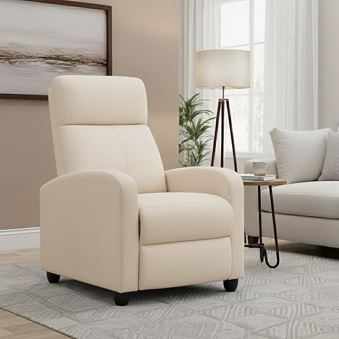 BestMassage | Recliner Chair | with 2 Point Massage Function | Textile Beige | with Lumbar Support, Adjustable Push Back, Footrest & Padded Seat | Easy Assembly | for Living Room, Home Theatre