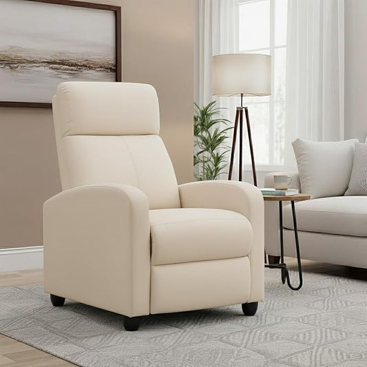 BestMassage | Recliner Chair | with 2 Point Massage Function | Textile Beige | with Lumbar Support, Adjustable Push Back, Footrest & Padded Seat | Easy Assembly | for Living Room, Home Theatre