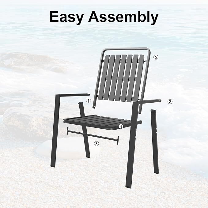 Outdoor Dining Set for 4, Patio Table and Chairs Set with 1.97'' Umbrella Hole, 5pcs Patio Furniture Set 37.8”x37.8” Black Dining Table Set for Porch Deck Backyard Pool
