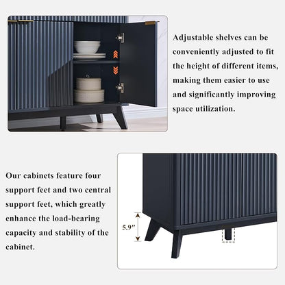 T4TREAM Large Buffet Sideboard Cabinet with Storages, 60" Fluted Modern Buffet Table Coffee Bar Wine Bar Storage Cabinet with 3 Drawers & 4 Doors for Dining Room, Living Room, Hallway(Dark Grey)