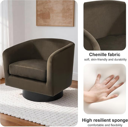 Swivel Barrel Accent Chair, Modern Round Chenille Fabric Arm Chair for Living Room, Bedroom, Comfy Club Reading Chairs for Adults