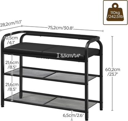 YATINEY Shoe Bench with Backrest, Entryway Bench, 2-Tier Shoe Rack with PU Padded Seat, Upholstered Shoe Storage Bench with Back, for Hallway, Entryway, Foyer, Bedroom, Black HX04BB