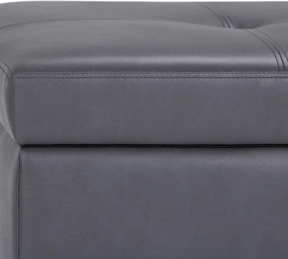 SIMPLIHOME Oregon Storage Ottoman Bench with Tray - 42 inch Wide Upholstered Vegan Leather Rectangle Storage Ottoman Bench in Stone Grey, Transitional Tufted Ottoman for Living Room with Lift-Up Lid