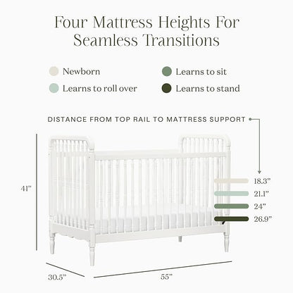 Namesake Liberty 3-in-1 Convertible Baby Crib - Greengurad Gold Certified - Wooden Convertible Baby Crib to Toddler Bed, Daybed - Durable & Easy to Assemble, 4 Adjustable Mattress Heights - Warm White