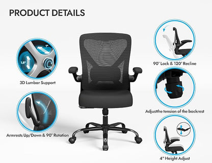 Ergonomic Office Chair - X-Shaped Computer Desk Chairs Comfy, Mesh High-Back Gaming Chair with Adjustable Lumbar Support, Executive Task Chair for Adults, Comfortable for Long Hours, Black, Pack of 3