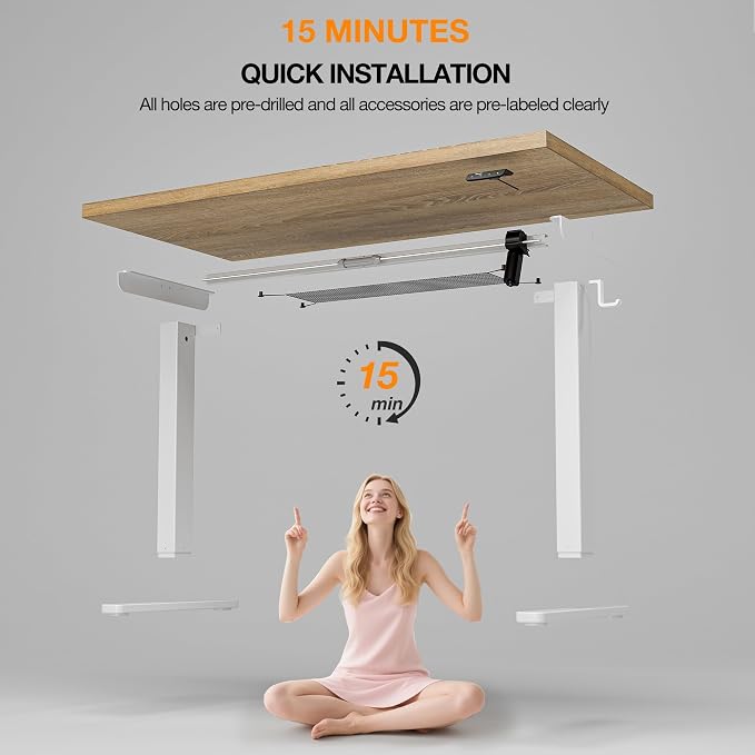 Acrolix Electric Standing Desk, Height Adjustable Home Office Desk with Memory Presets & Cable Management,Oak Sit Stand Desk for Work from Home, Ergonomic Computer Desk (63" x 24")