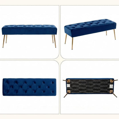 DUHOME Button-Tufted Ottoman Bench, Upholstered Bedroom Benches Velvet Footrest Stool Dining Bench Accent Bench for Entryway Dining Room Living Room Bedroom, Dark Blue