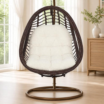 idee-home Egg Chair Cushion Replacement, Tufted Hanging Egg Chair Cushions | Oversized Wicker Swing Cushion with Corduroy Cover for Indoor Hammock Basket Chair, Beige (Chair Not Included), 48x32 Inch