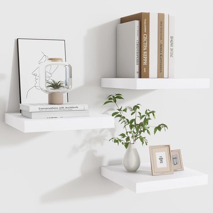 Fun Memories Floating Shelves for Wall - 9.3 Inch Square Shelves with Invisible Brackets, Small Wall Shelf for Living Room, Bathroom, Bedroom, and Kitchen Decor Set of 3